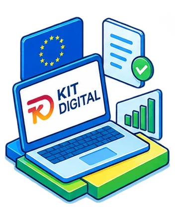Portátil con el logotipo del Kit Digital y la bandera de la Unión Europea